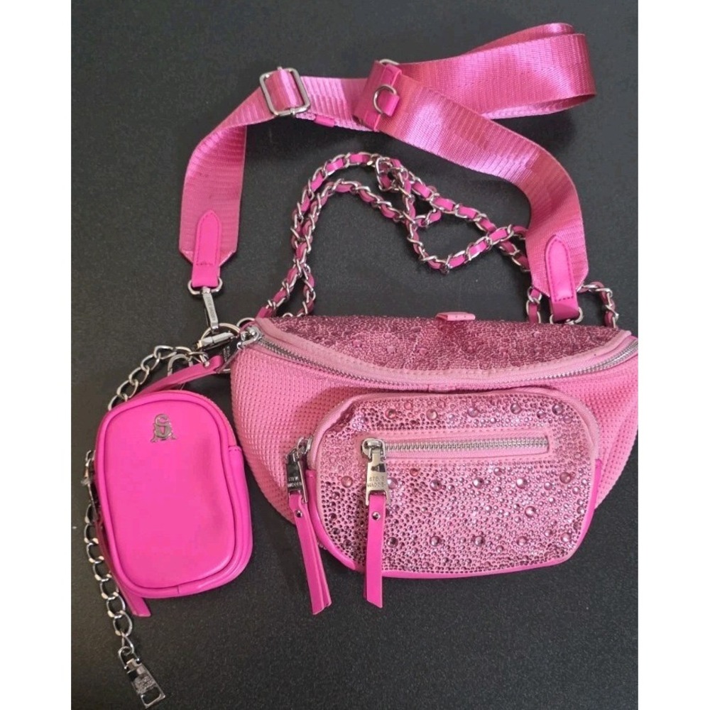 Steve Madden Women Maxima Crossbody Handbag, Small Clutch‎ Fanny Pink Rhinestone
